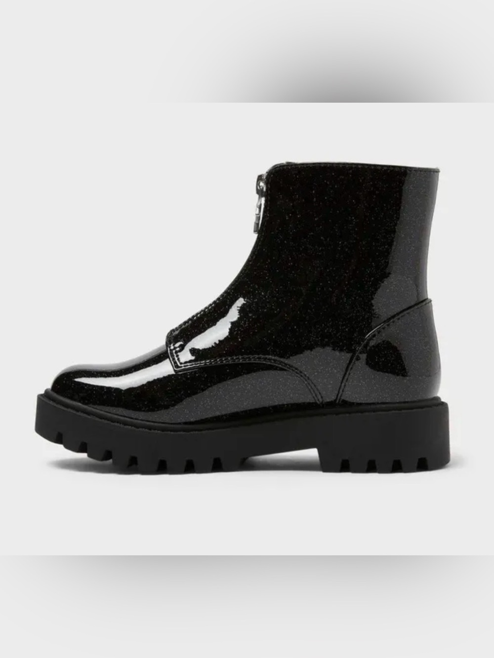 Glossy Black Chunky Lug Ankle Boots